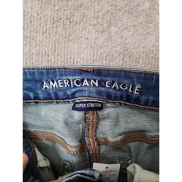 American Eagle Ripped Jegging Jeans Women 6 Short Blue Patched Super Stretch NEW - Picture 10 of 13